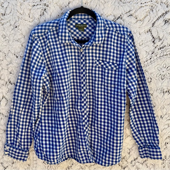 Eddie Bauer Blue and White Gingham boys Shirt. Size XL - Picture 1 of 3